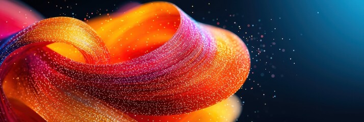 Wall Mural - vivid abstract twisting lines with glittering texture on a black background, dynamic and modern desi