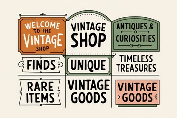 Wall Mural - Vintage Shop Signs Welcome To The Unique Finds