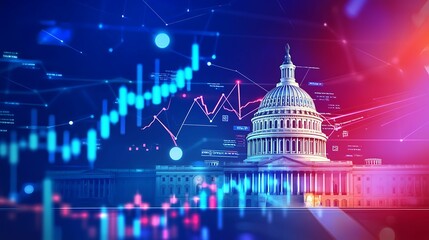 Wall Mural - financial data, government building. a vibrant digital representation of the u.s. capitol surrounded