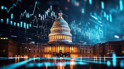 Wall Mural - financial data, government building. a futuristic depiction of the u.s. capitol building surrounded 
