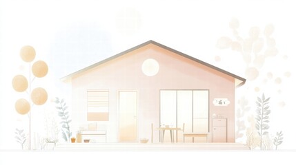 Poster - Cozy silhouette of a house with a garden creating a warm and inviting atmosphere for relaxation and enjoyment. Generative AI