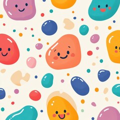 Aufkleber - Smiling cartoon microbes in vibrant colors creating a playful and cheerful atmosphere. Generative AI