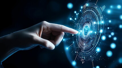Wall Mural - food safety inspection compliance. a futuristic hand reaches out to interact with glowing digital in