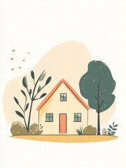 Poster - Cozy silhouette of a house with a garden creating a warm atmosphere under a gentle sky. Generative AI