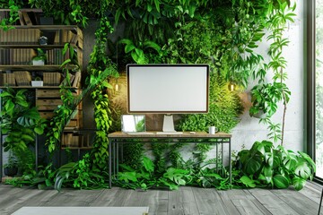 Sharp Image of Eco Friendly Workspace with Mock Up Desktop Computer