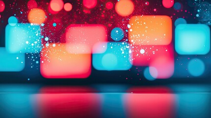 Wall Mural - a vibrant abstract background featuring glowing red and blue squares with sparkling effects, creatin