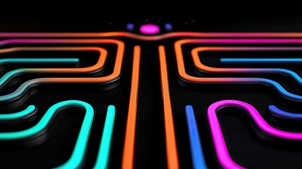 Wall Mural - a vibrant, abstract design featuring colorful neon lines forming a complex pattern against a dark ba