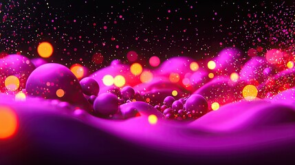 Sticker - A vibrant, abstract scene featuring pink and orange bubbles amidst a dark background, creating a dreamy, surreal atmosphere.