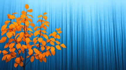 Wall Mural - A vibrant orange tree contrasts beautifully against a serene blue background, evoking a sense of calm and seasonal change.