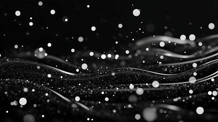 Wall Mural - a mesmerizing black-and-white depiction of shimmering particles cascading over undulating waves, cre