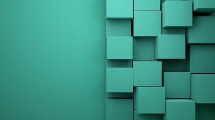 Wall Mural - a minimalist design featuring a textured teal wall with 3d cubes arranged in a pattern, creating a m