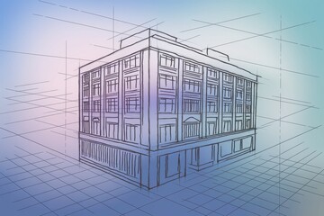 Wall Mural - Architectural Sketch of a Multistory Building Design