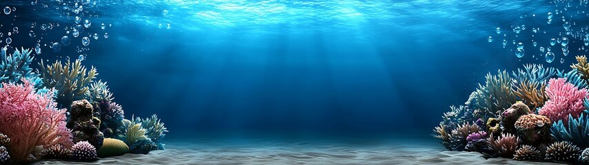 Wall Mural - a vibrant underwater scene featuring colorful corals and soft sunlight filtering through the water, 