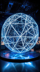 Sticker - giant holographic sphere made of intersecting lines, glowing blue