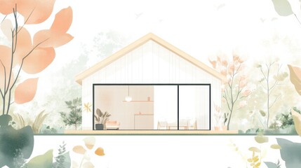 Poster - Cozy silhouette of a house with a garden in a warm and inviting atmosphere surrounded by nature. Generative AI