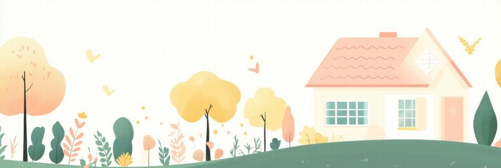 Poster - Cozy silhouette of a house with a vibrant garden creating a warm and inviting atmosphere. Generative AI