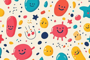 Aufkleber - Smiling cartoon microbes in vibrant colors create a playful and cheerful atmosphere. Generative AI