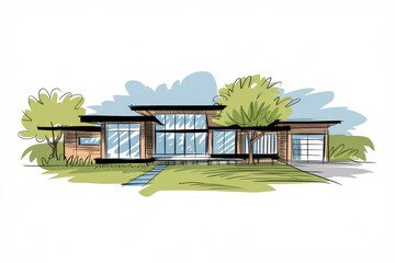 Canvas Print - Modern House Sketch Architectural Design Illustration