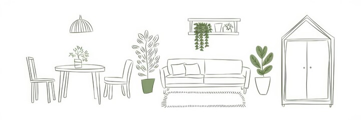 Canvas Print - Simple Line Drawing Of A Cozy Living Room Interior Design