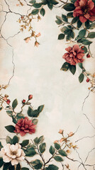 Wall Mural - Beautiful floral design with vintage elements and cracked texture