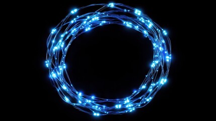 Wall Mural - Abstract representation of a glowing blue circular network structure against a black background, symbolizing technology and connectivity