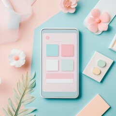 Aufkleber - Stylized social media post design featuring pastel colors and mobile screen layout with decorative elements. Generative AI