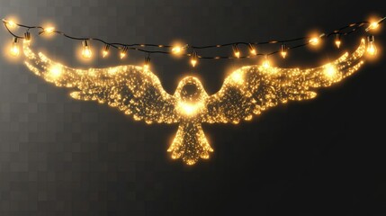 Wall Mural - A Christmas angel garland string with glowing LED light bulbs, designed for holiday decorations, isolated on a transparent background