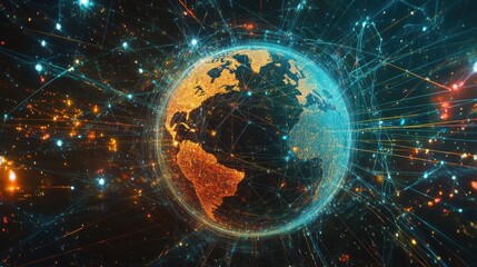 Wall Mural - abstract global network illustration: vector world globe with connected lines representing internet 