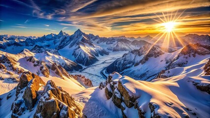 Wall Mural - Majestic Snowy Mountain Range Aerial Drone Photography - Winter Wonderland