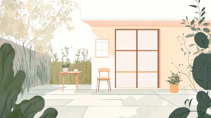 Wall Mural - Cozy silhouette of a house and garden inviting relaxation and warmth in a tranquil outdoor setting. Generative AI