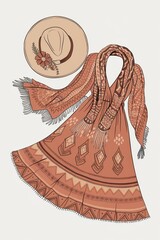 Wall Mural - Bohemian Style Dress Scarf and Hat Ensemble