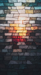 Wall Mural - Layered collage of stained glass windows depicting sunset scene