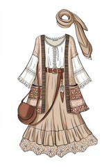 Wall Mural - Bohemian Chic Womens Fashion Outfit Design