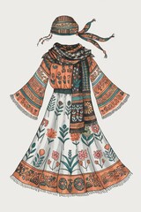 Wall Mural - Ornate Floral Dress with Matching Scarf and Hat