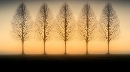 Wall Mural - a serene silhouette of five trees against a soft, glowing background, evoking tranquility and the be