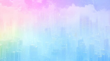 Wall Mural - A dreamy cityscape featuring soft pastel colors and a misty atmosphere, evoking a serene, ethereal ambiance.