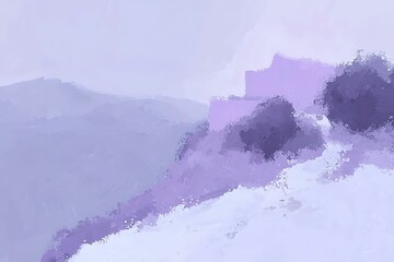 Wall Mural - a serene landscape painted in soft purples and whites, featuring distant hills and subtle textures, 