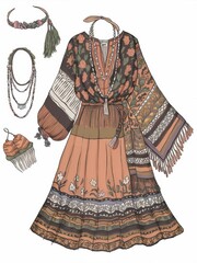 Wall Mural - Bohemian Style Dress with Matching Accessories