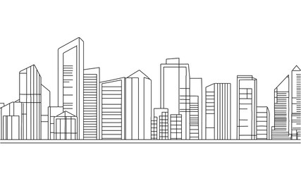 Wall Mural - Single continuous one line art city building construction. Architecture house urban apartment cityscape concept design sketch outline drawing vector illustration