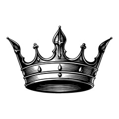 Wall Mural - detailed medieval crown with gemstones black and white outline line art drawing