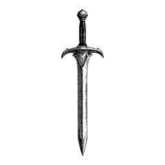 Wall Mural - medieval sword straight detailed black and white outline line art drawing