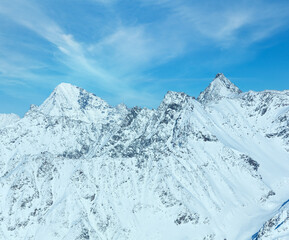 Wall Mural - Scenery from the cabin ski lift at the snowy slopes (Tyrol, Austria).