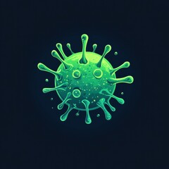 Aufkleber - Clean illustration of a virus on a dark background showcasing vibrant green color and distinct shape features. Generative AI