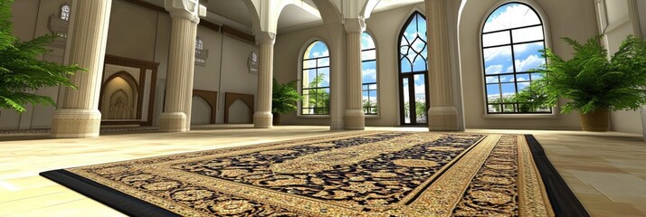 Sticker - Elegant Interior Featuring an Ornate Rug Bathed in Natural Sunlight