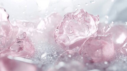 Aufkleber - Melting pink ice cubes creating refreshing water splashes