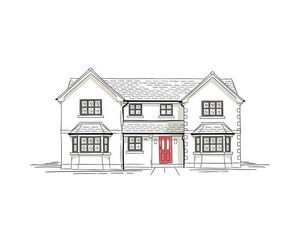 Canvas Print - Two Story House Architectural Sketch Design