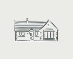 Canvas Print - Simple Bungalow House Architectural Line Drawing