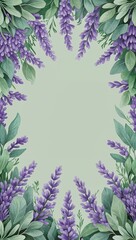 Wall Mural - Soft lavender and sage green garlands framing the edges for a romantic border pattern