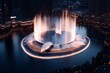 © Sanchai - A 3D-rendered view of the Bellagio Fountains, capturing the water's dynamic motion and the glowing reflections of nearby neon lights