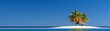 © KN Studio - Tropical Paradise: A solitary palm tree provides shade to a small hut on a pristine, sandy island, set against a backdrop of a vibrant blue ocean and clear sky.